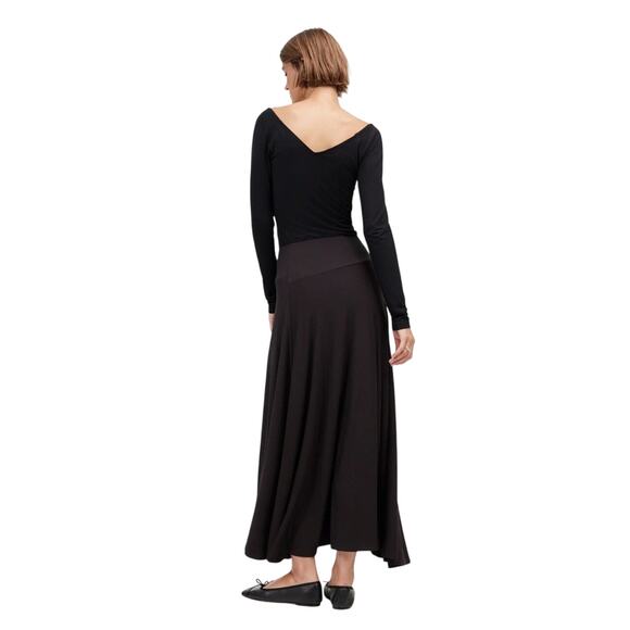 NWT Madewell Black Jersey Midi Skirt XS Asymmetrical Flowy Pull On - Picture 3 of 8